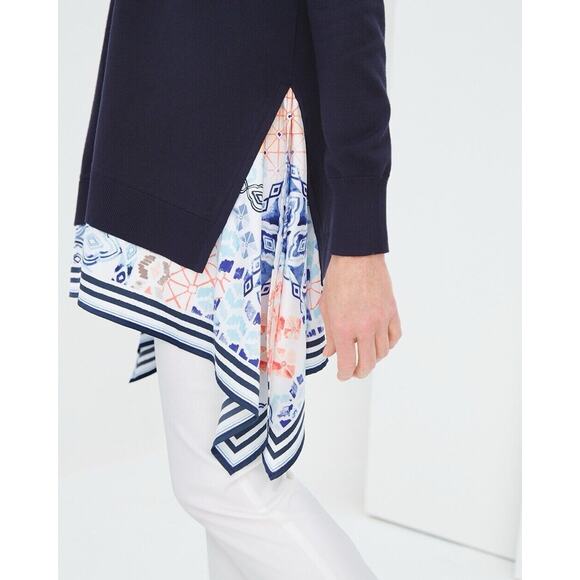 Chicos 1 Scarf Hem Sweater Cardigan Navy Blue Size Medium - Picture 12 of 12